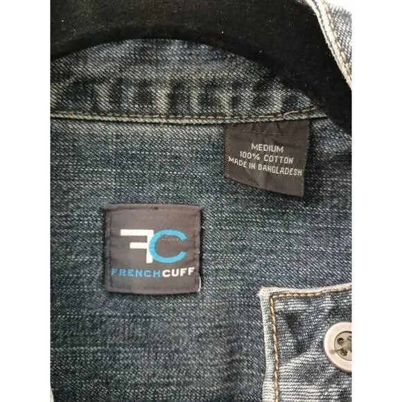 FC French Cuff Denim Jean Jacket w/ Pockets Buttoned Down M - Picture 7 of 9